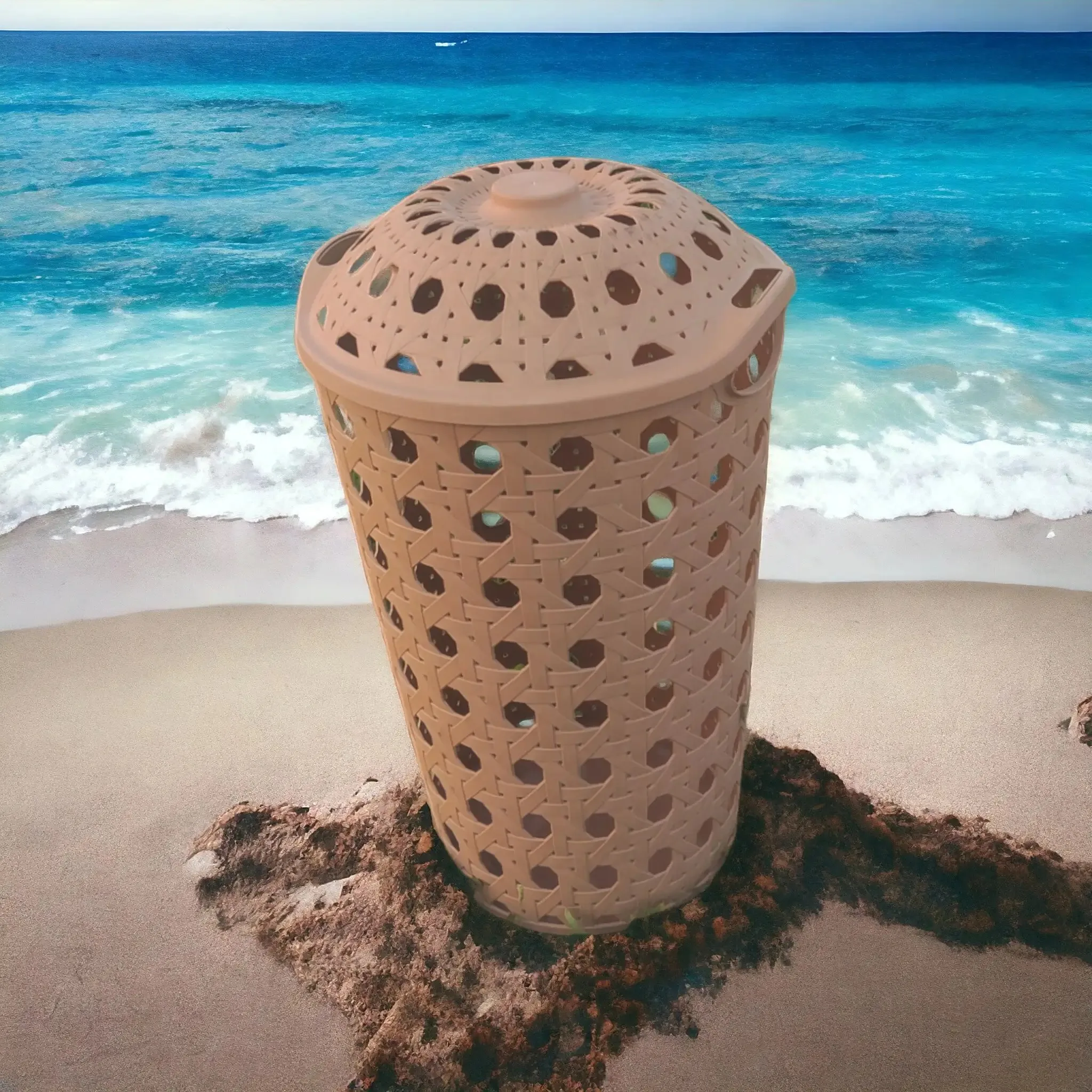 سلة غسيل بلاستيك ب غطاء محكم ومقاوم للرطوبة لتنظيم وحماية الملابس والغسيل المنزلي